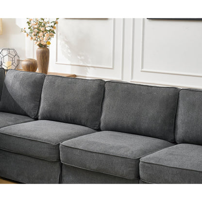 Canapé d'angle sectionnel réversible moderne en forme de L 5 places avec accoudoirs roulés pour salon appartement