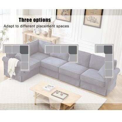 Canapé d'angle sectionnel réversible moderne en forme de L 5 places avec accoudoirs roulés pour salon appartement