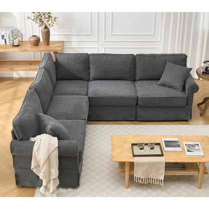 Canapé d'angle sectionnel réversible moderne en forme de L 5 places avec accoudoirs roulés pour salon appartement