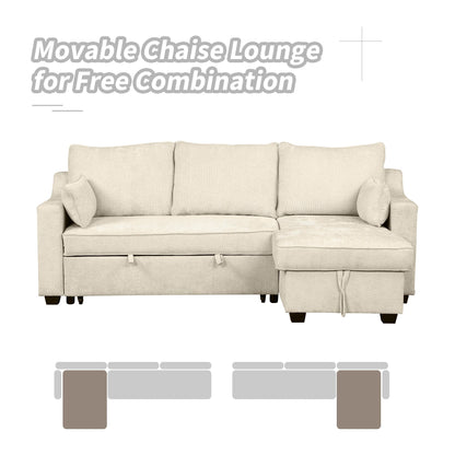 Canapé-lit convertible moderne en L avec méridienne de rangement, ports USB et étagères de rangement pour le salon
