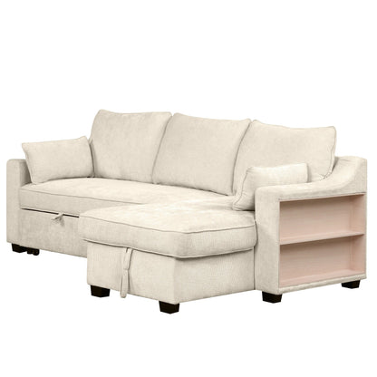 Canapé-lit convertible moderne en L avec méridienne de rangement, ports USB et étagères de rangement pour le salon