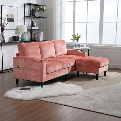 Canapé modulaire moderne en forme de L, 3 places, avec rangement, pouf, oreillers, porte-gobelets, poches latérales