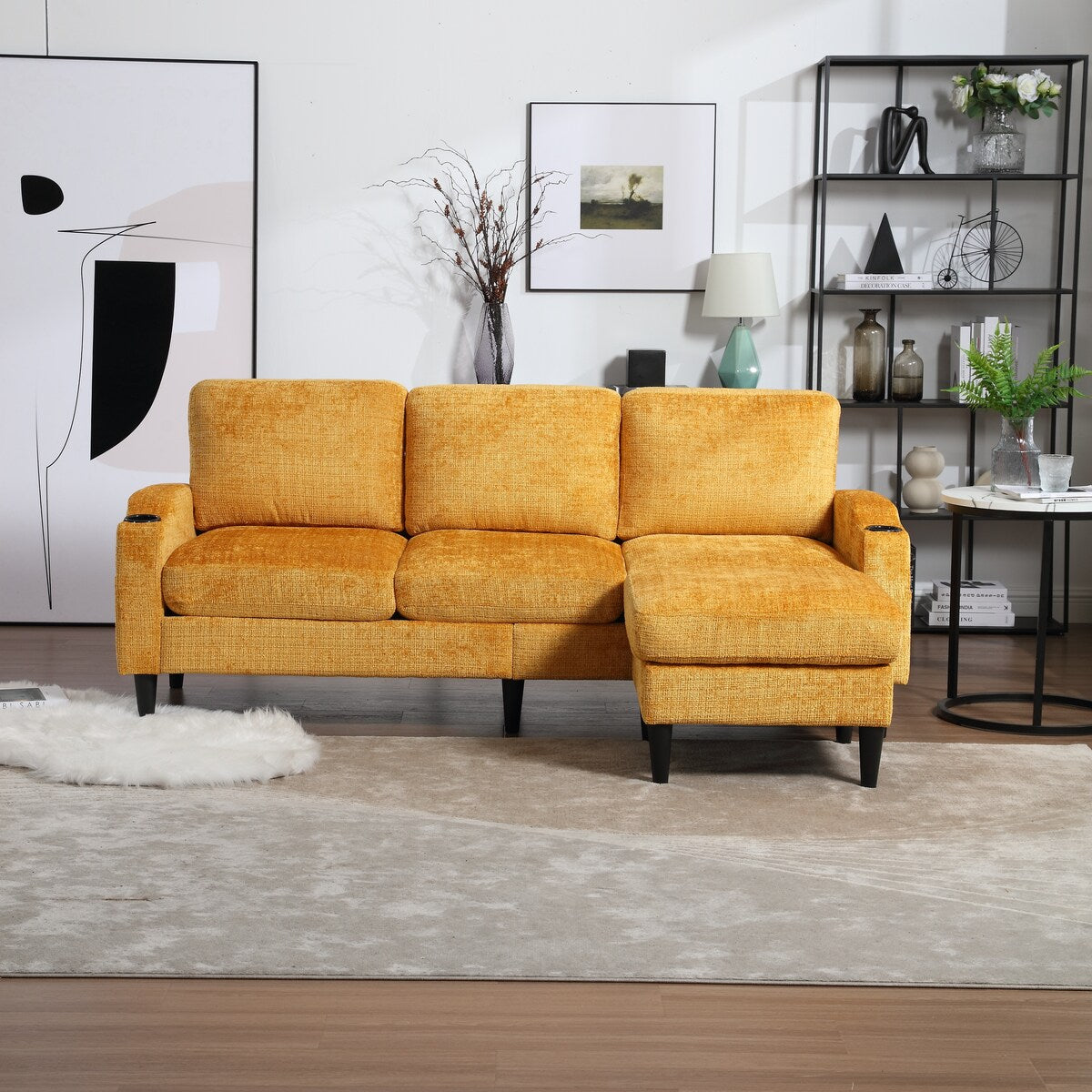 Canapé modulaire moderne en forme de L, 3 places, avec rangement, pouf, oreillers, porte-gobelets, poches latérales