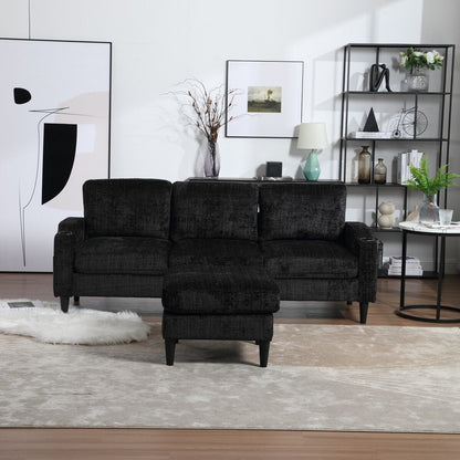 Canapé modulaire moderne en forme de L, 3 places, avec rangement, pouf, oreillers, porte-gobelets, poches latérales