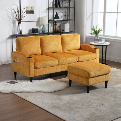 Canapé modulaire moderne en forme de L, 3 places, avec rangement, pouf, oreillers, porte-gobelets, poches latérales
