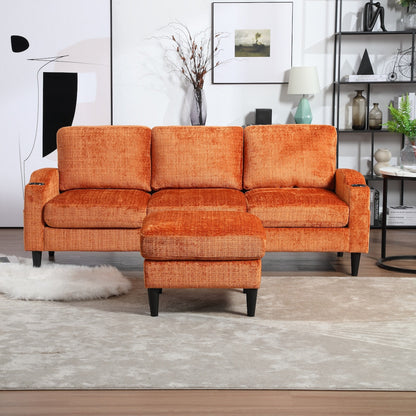 Canapé modulaire moderne en forme de L, 3 places, avec rangement, pouf, oreillers, porte-gobelets, poches latérales