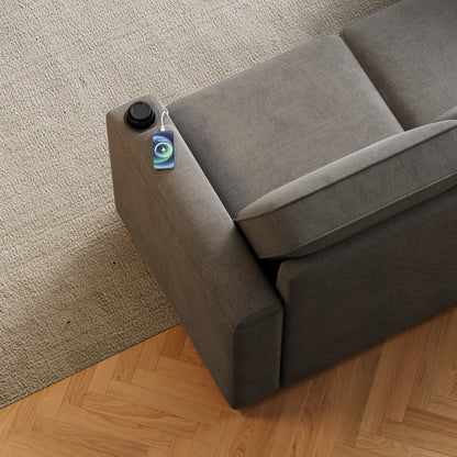 Canapé-lit gigogne moderne en L avec méridienne réversible, rangement, chargement USB et porte-gobelets pour le salon