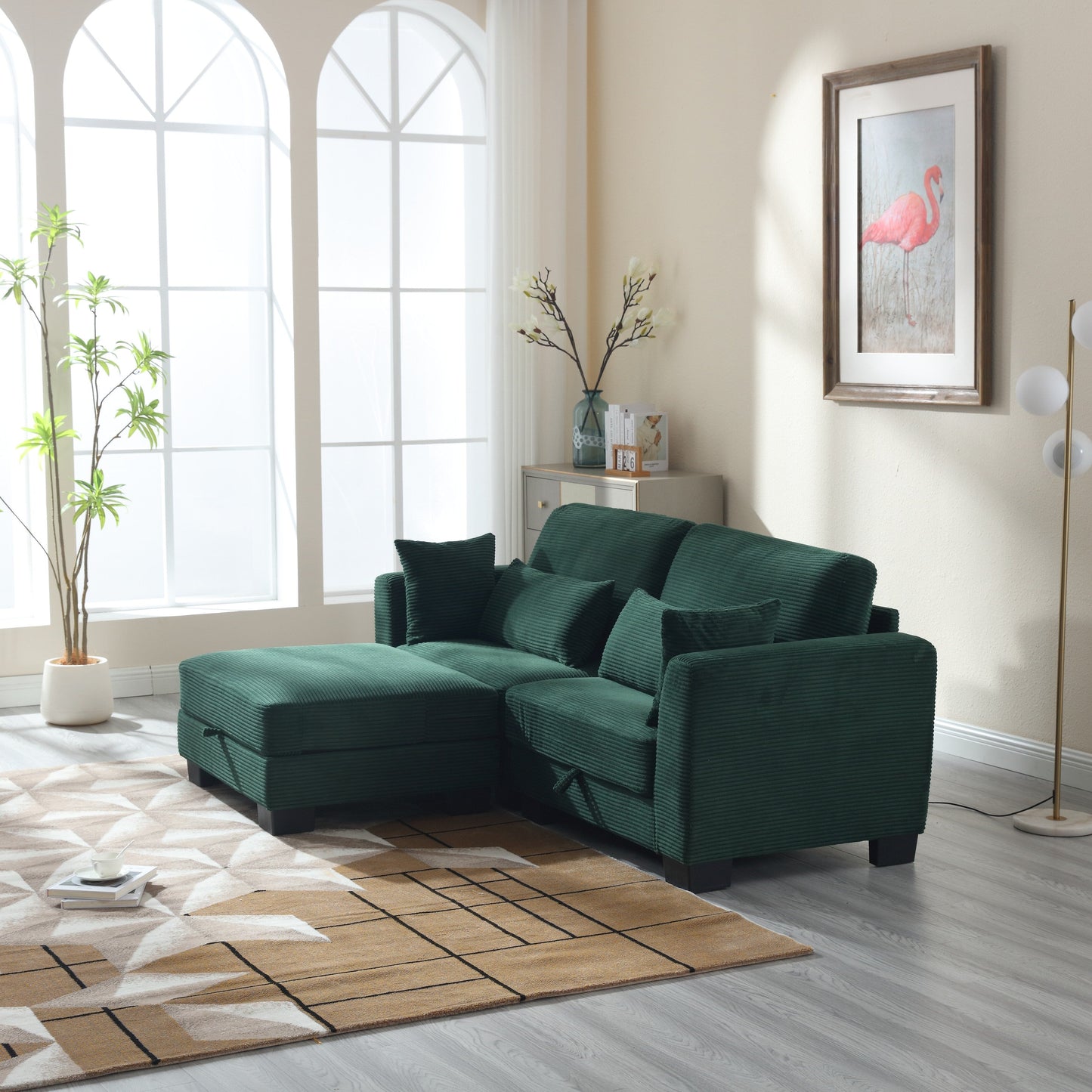 Canapé moderne rembourré en forme de L, canapé modulaire 2 places en velours 86,61 avec rangements pour salon et appartement
