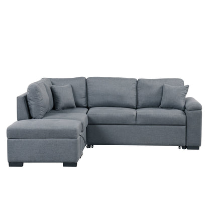 Canapé-lit d'angle moderne en velours en forme de L avec pouf de rangement, accoudoirs dissimulés et chargeur USB