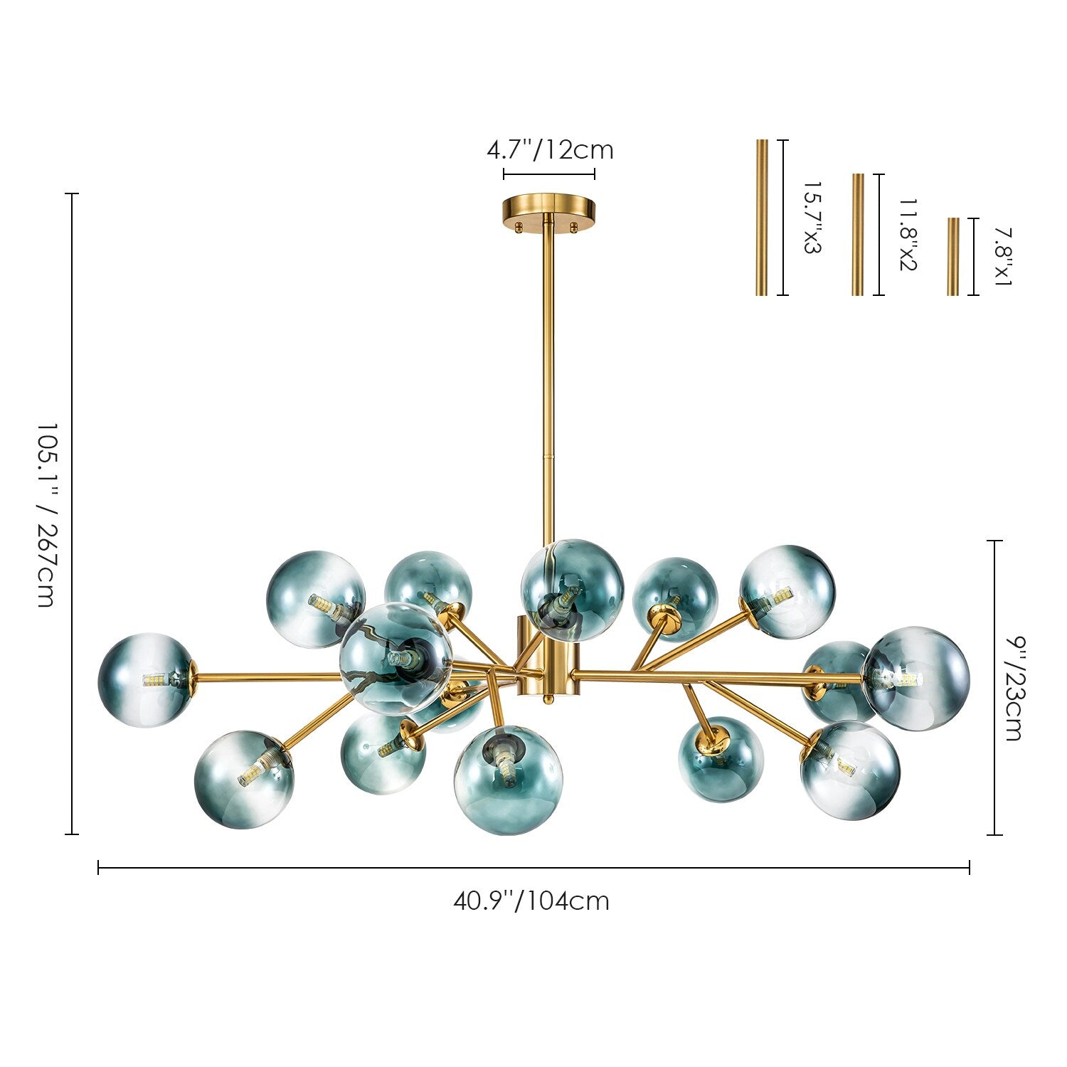 Lustre moderne à bulles Spoutnik de grande taille, noir ou doré, pour salle à manger