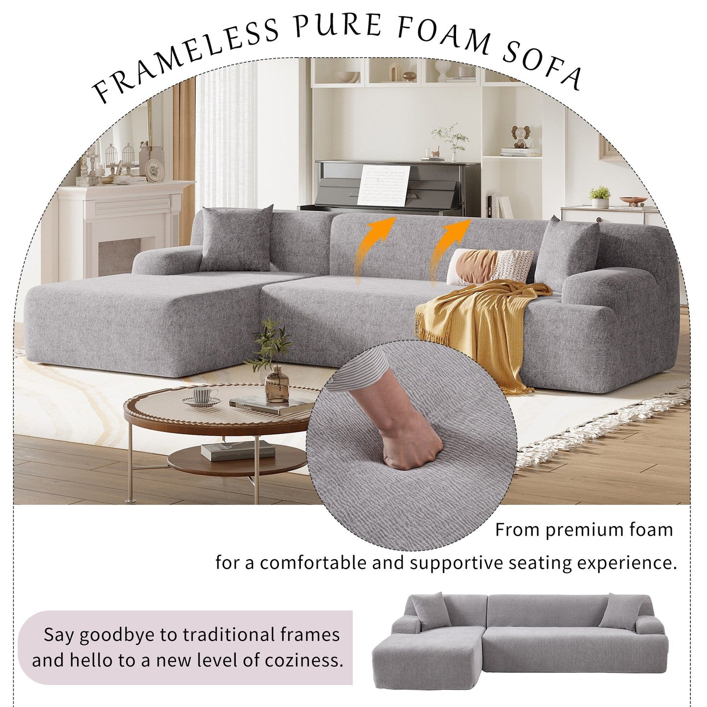 Canapé sectionnel moderne en forme de L, 2 pièces, avec assise profonde, idéal pour le salon