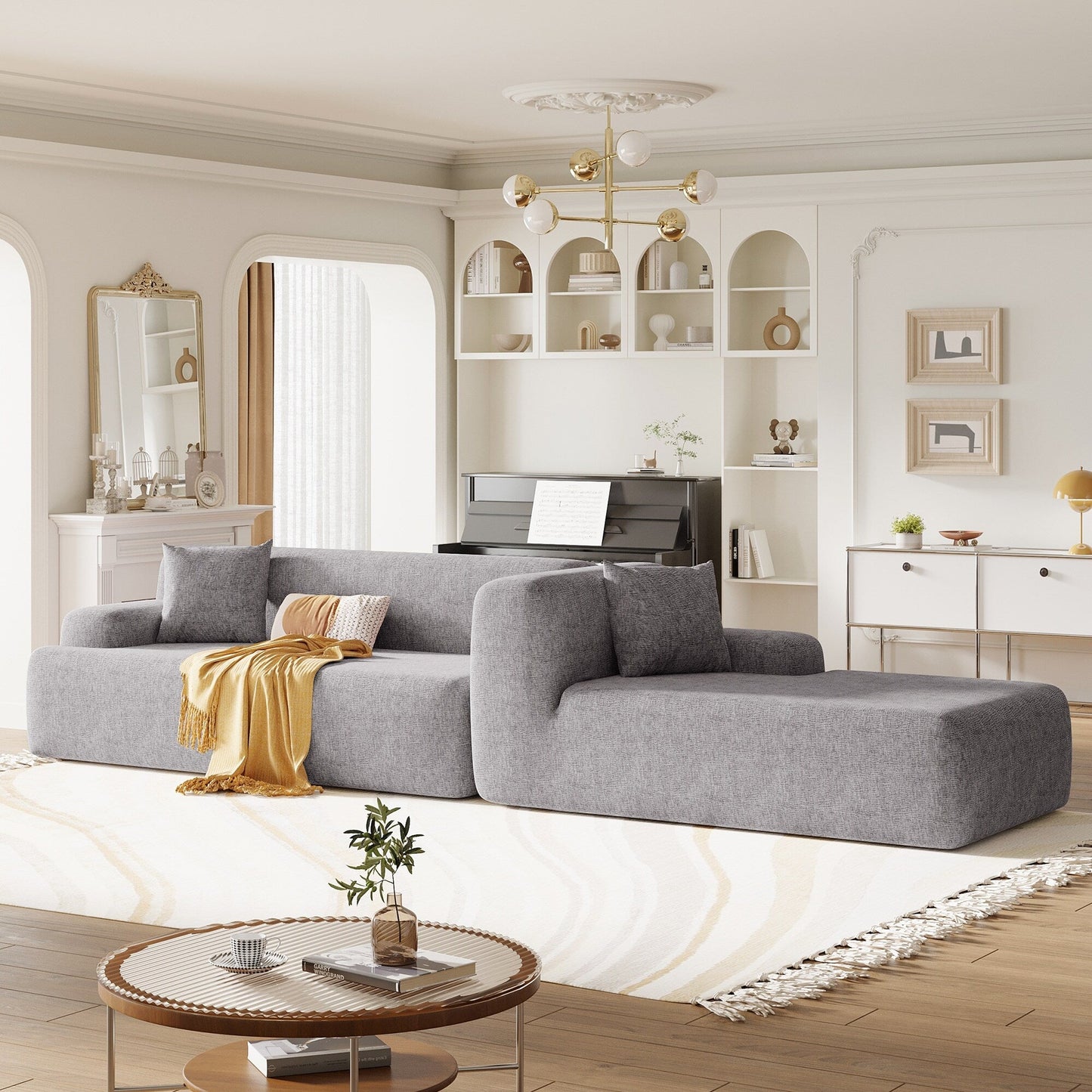 Canapé sectionnel moderne en forme de L, 2 pièces, avec assise profonde, idéal pour le salon