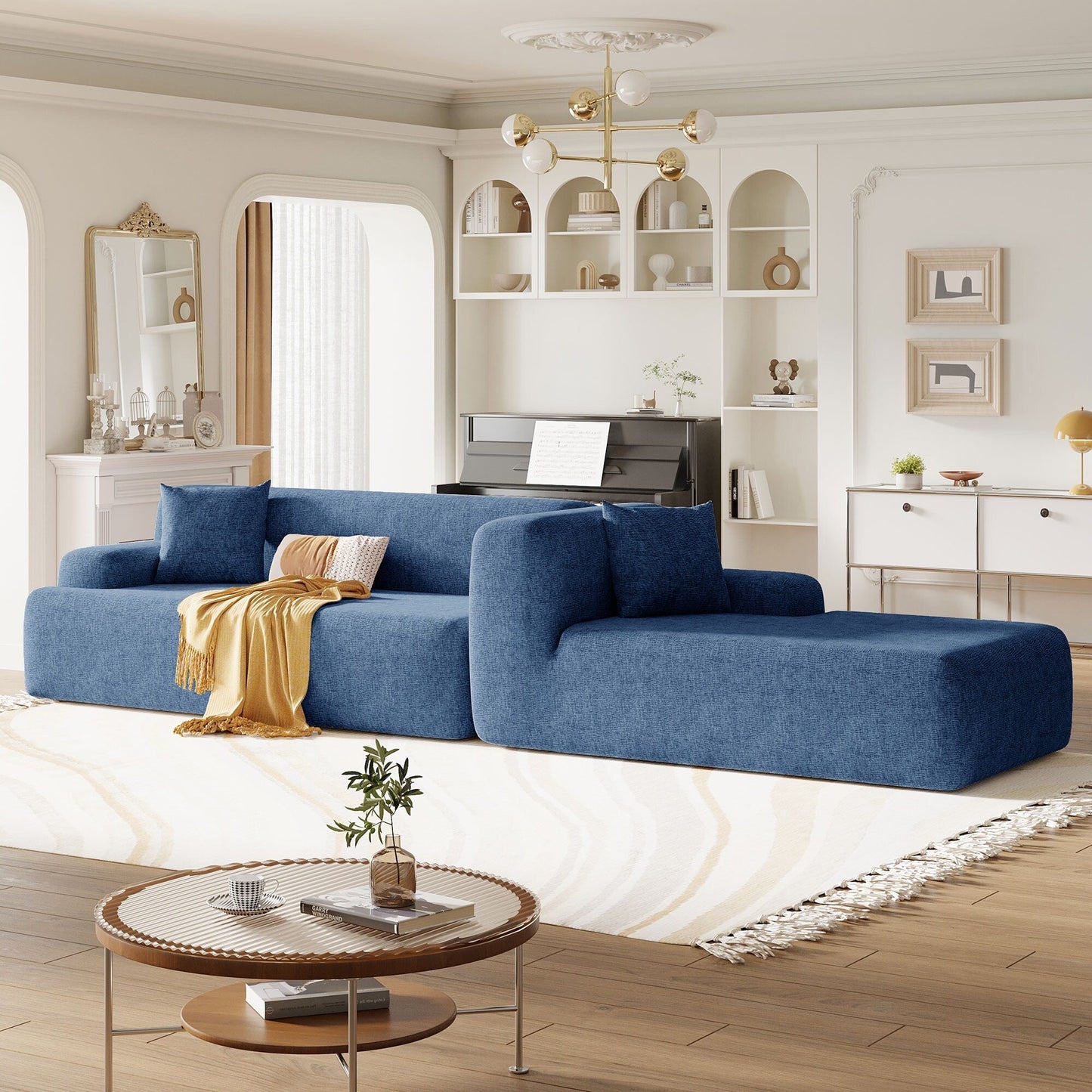 Canapé sectionnel moderne en forme de L, 2 pièces, avec assise profonde, idéal pour le salon