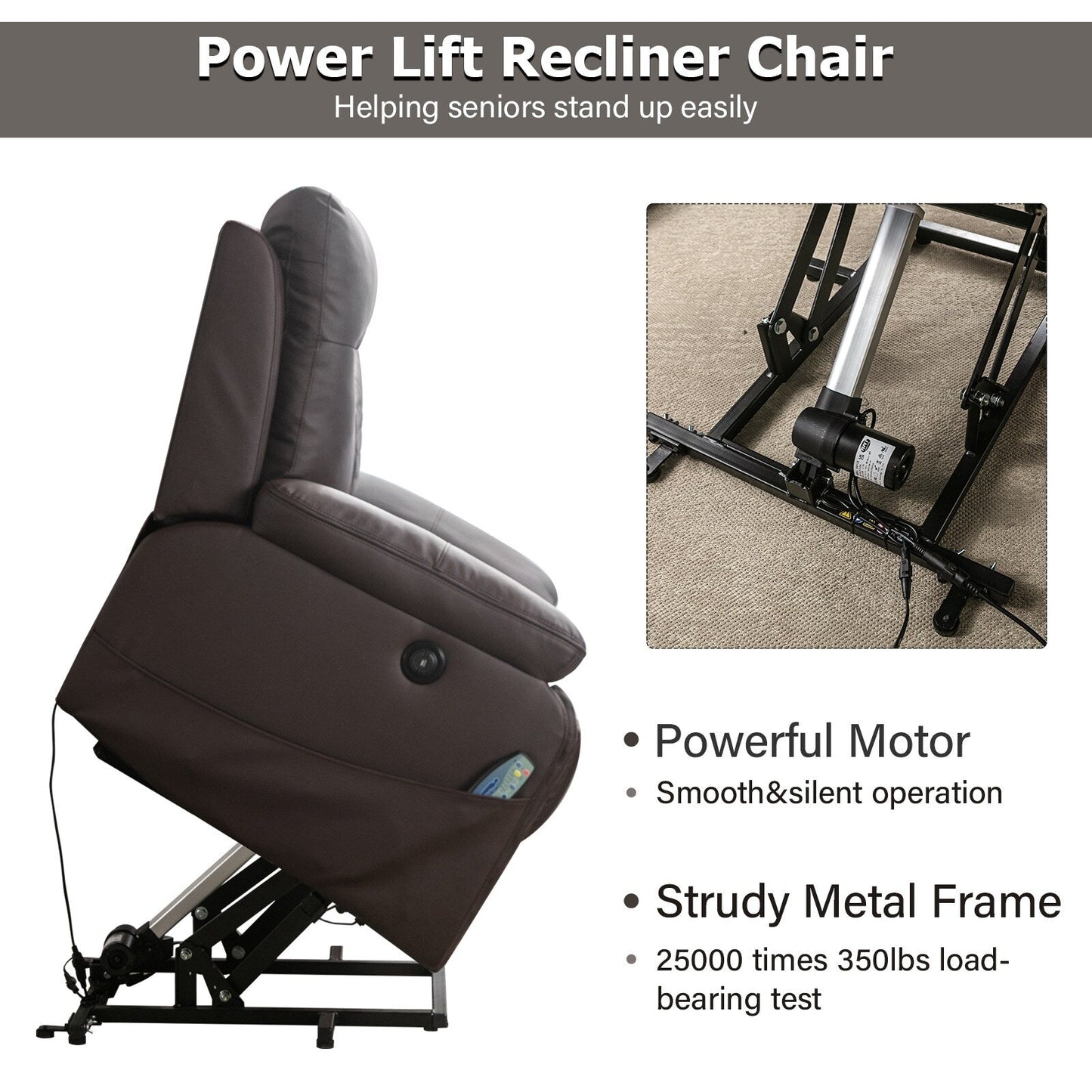 Fauteuil de massage chauffant et inclinable en cuir moderne pour personnes âgées