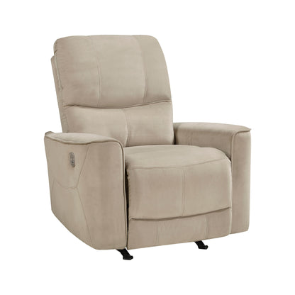 Fauteuil de salon moderne inclinable à bascule électrique, revêtement en velours marron clair, cadre en bois massif, meubles de maison de luxe