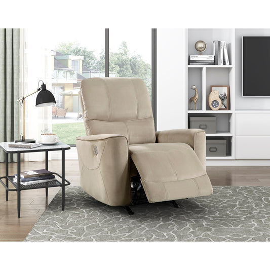 Fauteuil de salon moderne inclinable à bascule électrique, revêtement en velours marron clair, cadre en bois massif, meubles de maison de luxe