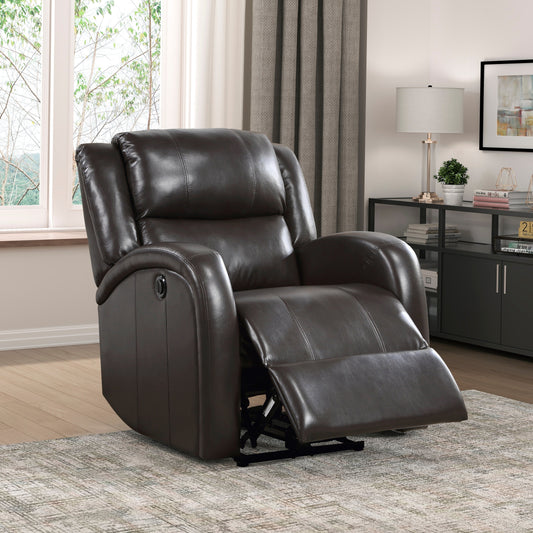 Mobilier de salon moderne 1 pièce Fauteuil inclinable électrique Revêtement en similicuir marron Siège en peluche Cadre en bois massif