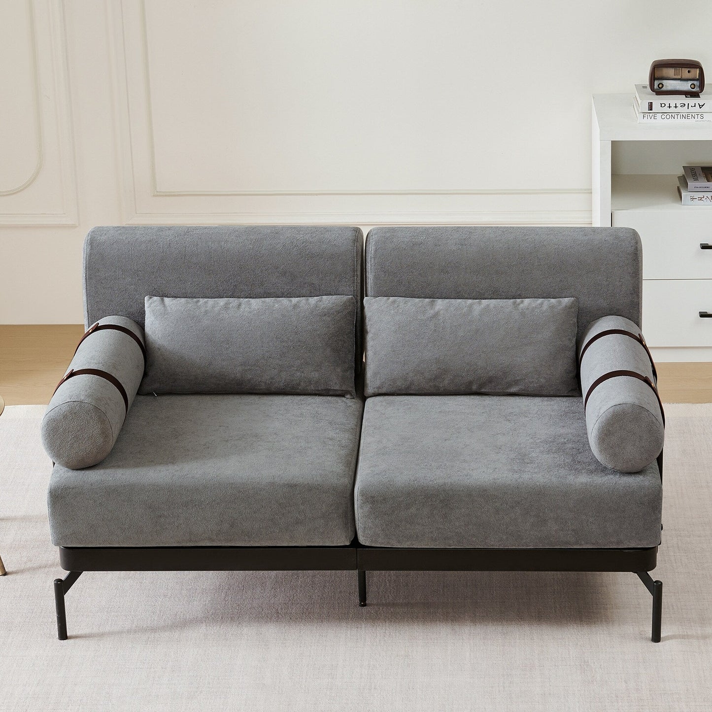 Canapé causeuse moderne 59 pouces, canapé 2 places avec ports USB flexibles, accoudoirs cylindriques uniques pour le salon, gris