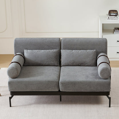 Canapé causeuse moderne 59 pouces, canapé 2 places avec ports USB flexibles, accoudoirs cylindriques uniques pour le salon, gris