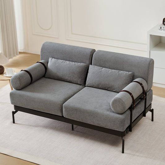 Canapé causeuse moderne 59 pouces, canapé 2 places avec ports USB flexibles, accoudoirs cylindriques uniques pour le salon, gris