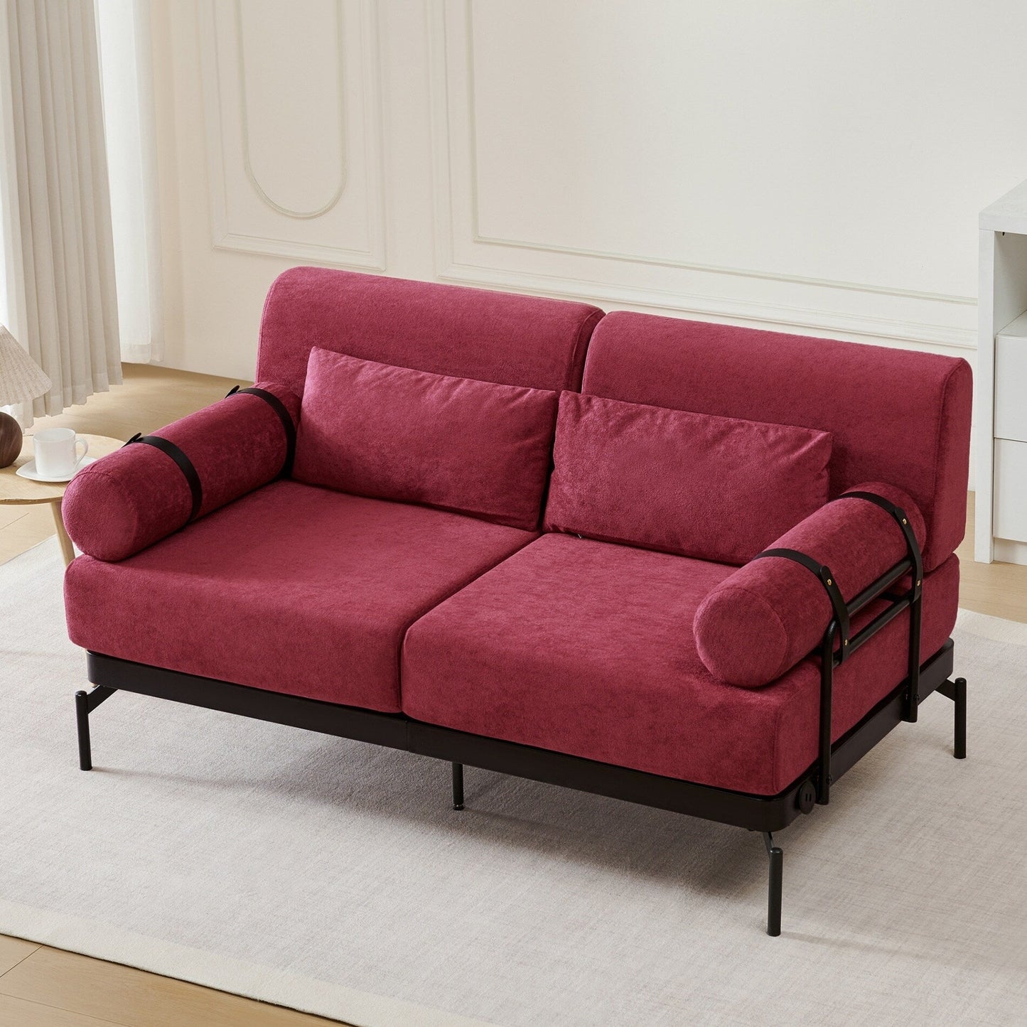 Canapé causeuse moderne avec ports USB flexibles et accoudoirs cylindriques uniques