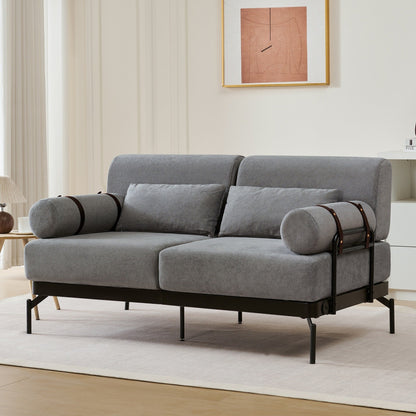 Canapé causeuse moderne avec ports USB flexibles et accoudoirs cylindriques uniques
