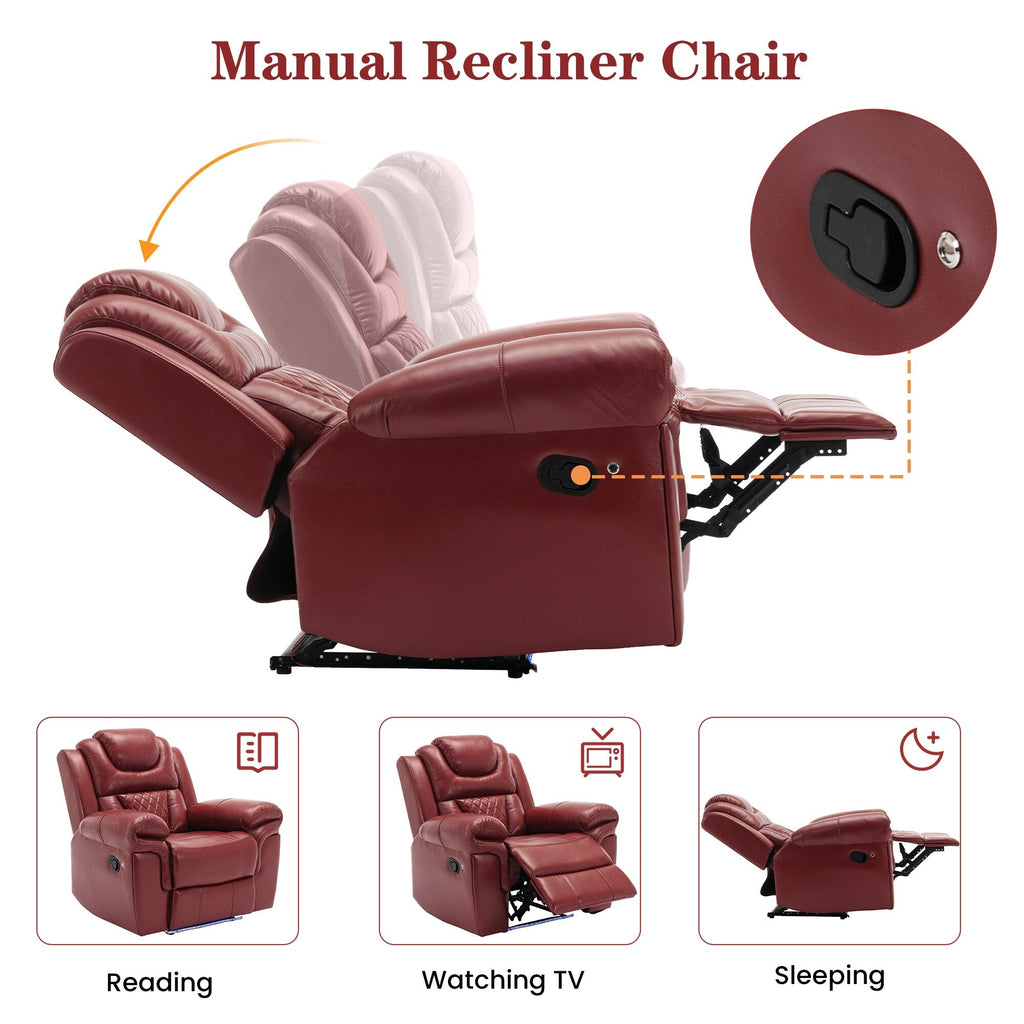 Fauteuil inclinable manuel moderne pour home cinéma avec bande lumineuse LED, dossier réglable et repose-pieds pour salon ou chambre