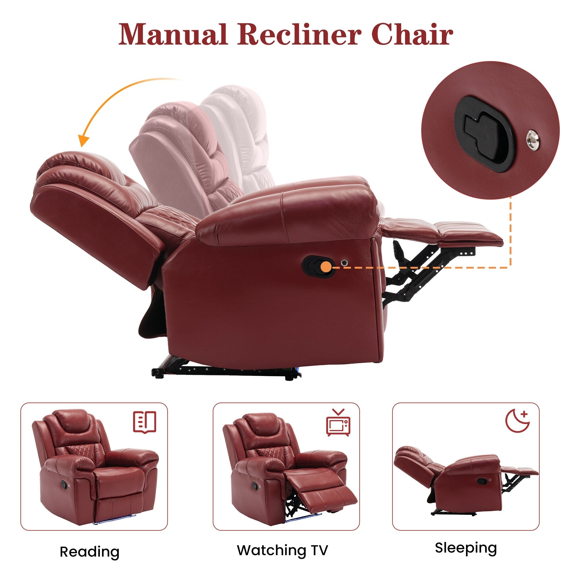Fauteuil inclinable manuel moderne pour home cinéma avec bande lumineuse LED, dossier réglable et repose-pieds pour salon ou chambre