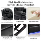 Fauteuil inclinable manuel moderne pour home cinéma avec bande lumineuse LED, dossier réglable et repose-pieds pour salon ou chambre
