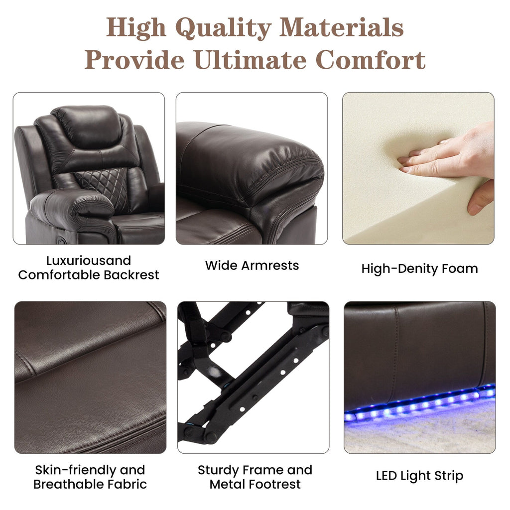 Fauteuil inclinable manuel moderne pour home cinéma avec bande lumineuse LED, dossier réglable et repose-pieds pour salon ou chambre