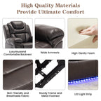 Fauteuil inclinable manuel moderne pour home cinéma avec bande lumineuse LED, dossier réglable et repose-pieds pour salon ou chambre