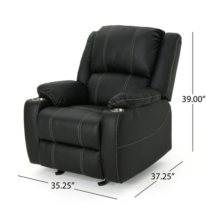 Fauteuil inclinable manuel moderne avec cuir synthétique moelleux, porte-gobelets en acier intégrés et inclinaison réglable
