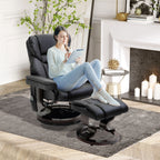 Fauteuil de massage inclinable moderne réglable en cuir PU, pivotant à 360°, avec repose-pieds et télécommande