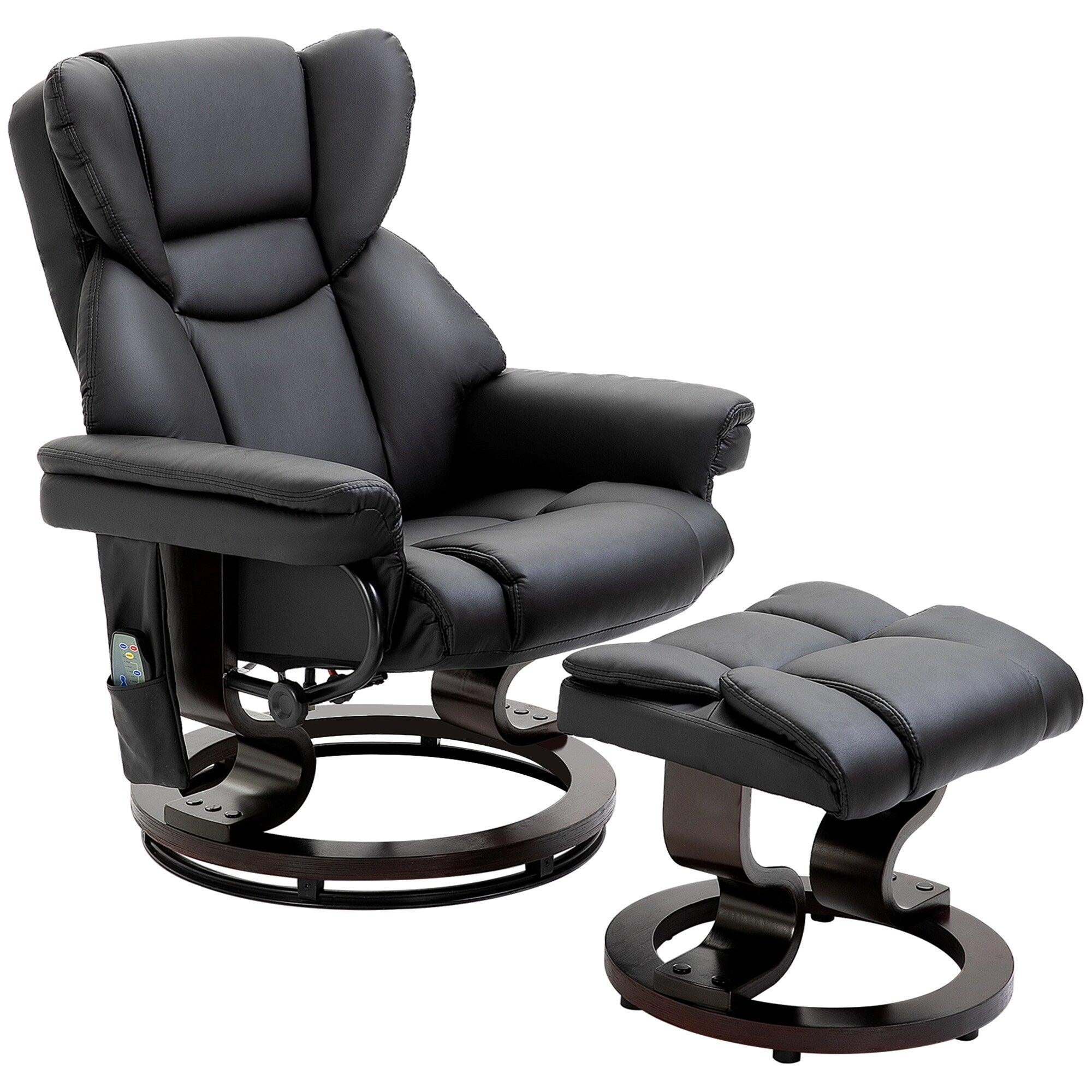 Fauteuil de massage inclinable moderne réglable en cuir PU, pivotant à 360°, avec repose-pieds et télécommande