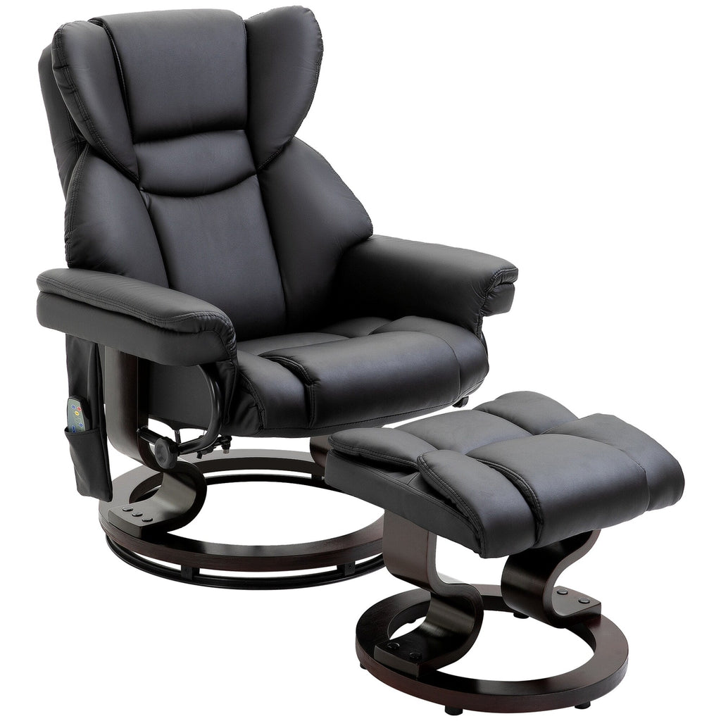 Fauteuil de massage inclinable moderne réglable en cuir PU, pivotant à 360°, avec repose-pieds et télécommande