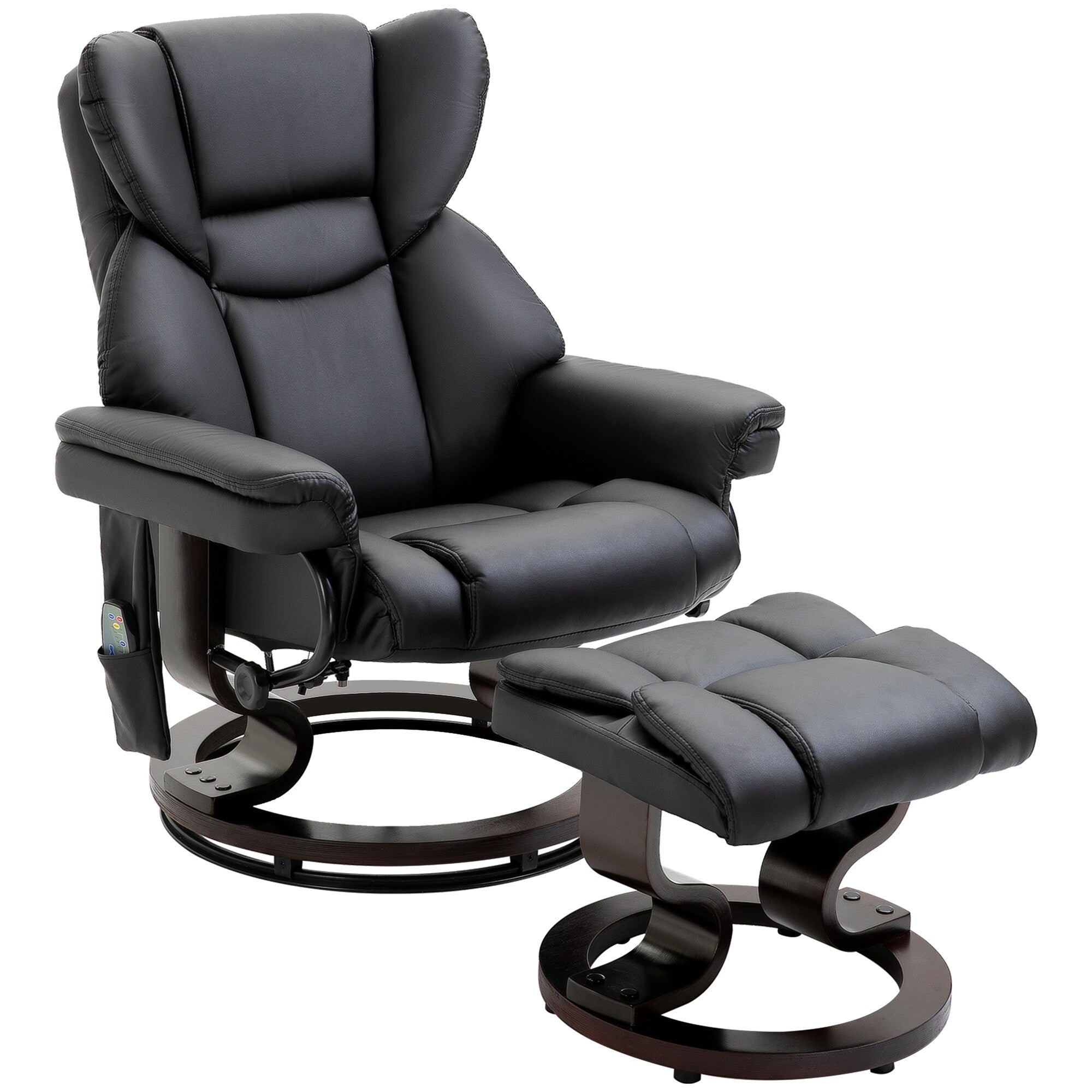 Fauteuil de massage inclinable moderne réglable en cuir PU, pivotant à 360°, avec repose-pieds et télécommande