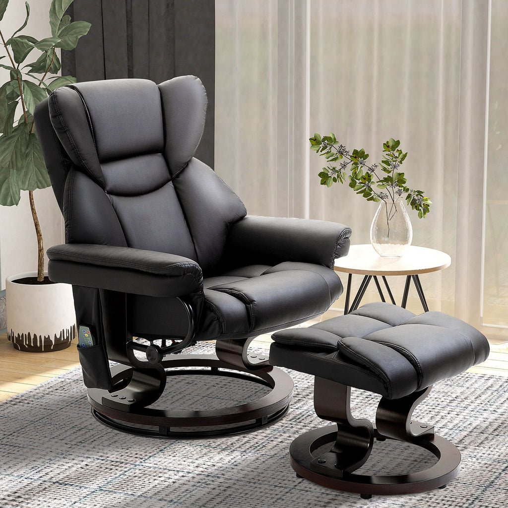 Fauteuil de massage inclinable moderne réglable en cuir PU, pivotant à 360°, avec repose-pieds et télécommande
