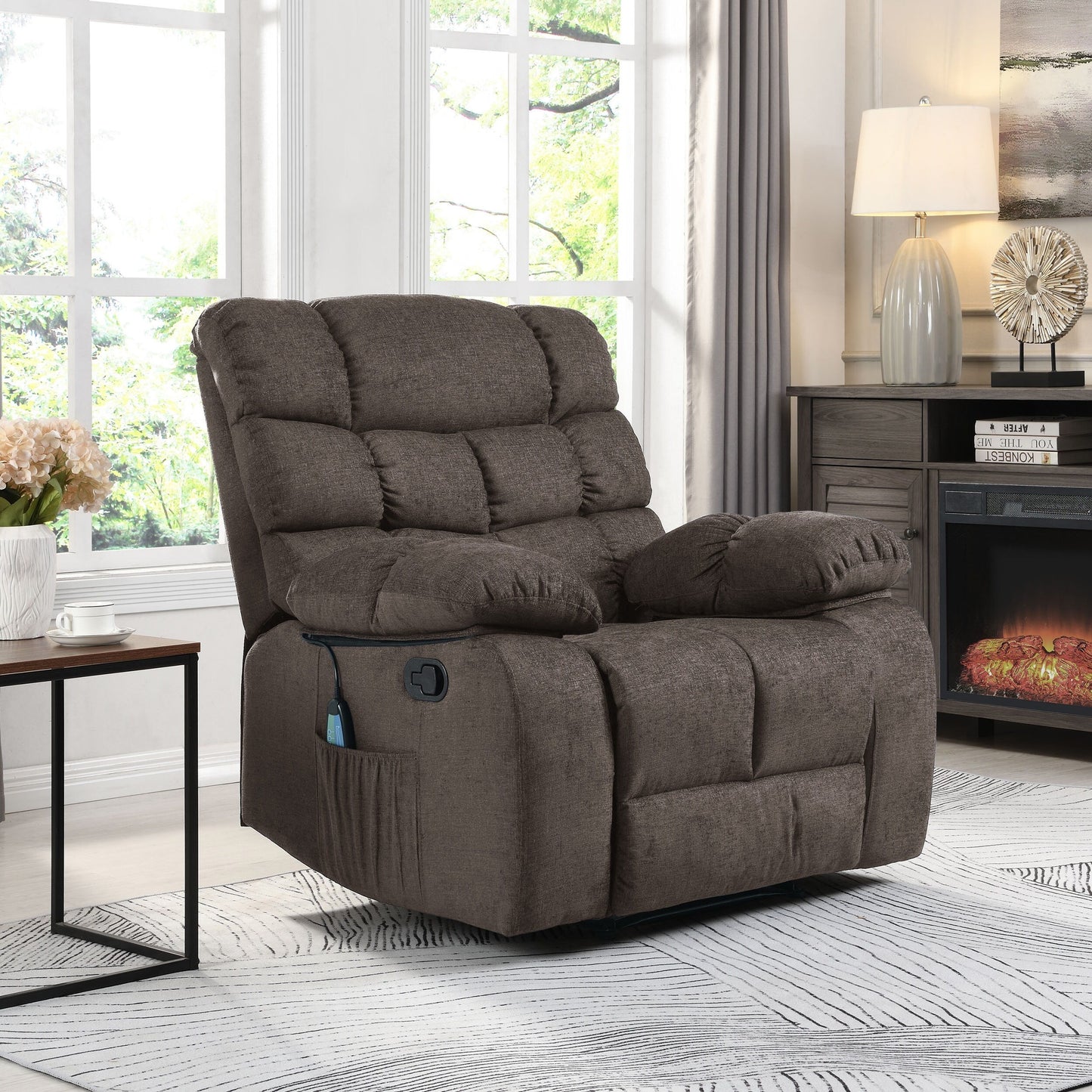 Fauteuil de massage inclinable moderne avec coussins capitonnés et inclinaison manuelle
