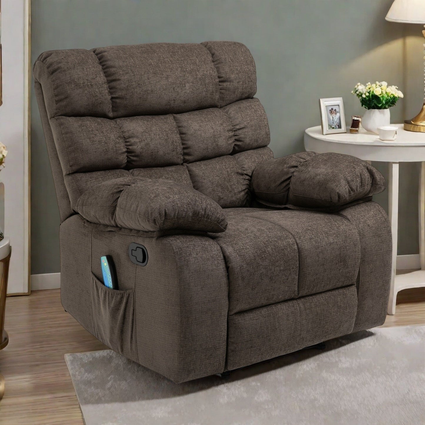 Fauteuil de massage inclinable moderne avec coussin capitonné, 5 modes, télécommande et inclinaison manuelle