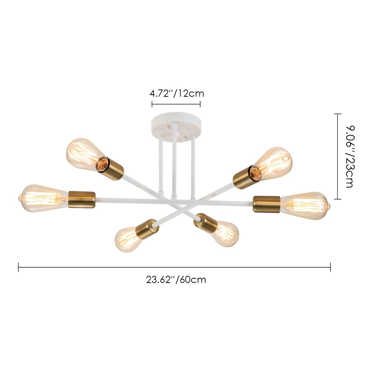Plafonnier semi-encastré moderne en métal Sputnik de 6 lumières, 23,62 po