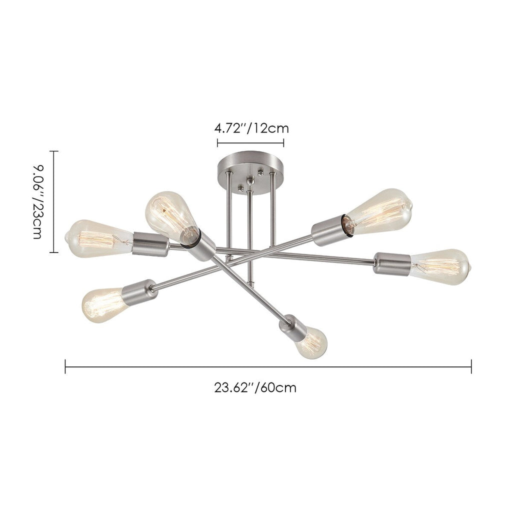 Plafonnier semi-encastré moderne en métal Sputnik de 6 lumières, 23,62 po