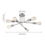 Plafonnier semi-encastré moderne en métal Sputnik de 6 lumières, 23,62 po