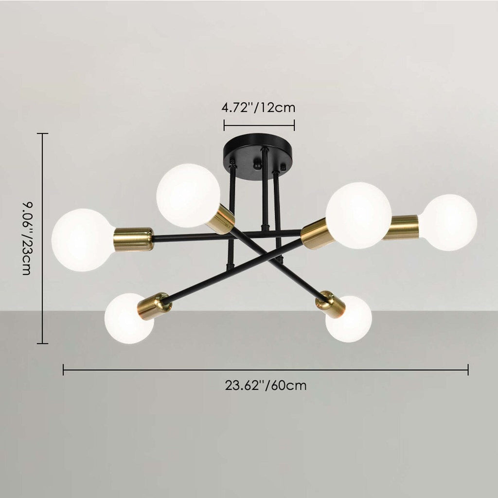 Plafonnier semi-encastré moderne en métal Sputnik de 6 lumières, 23,62 po