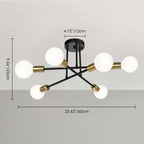 Plafonnier semi-encastré moderne en métal Sputnik de 6 lumières, 23,62 po