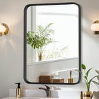 Miroirs de salle de bain rectangulaires arrondis avec cadre en alliage d'aluminium noir, à suspendre au-dessus du lavabo, horizontalement ou verticalement