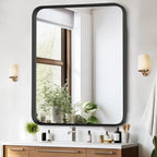 Miroirs de salle de bain rectangulaires arrondis avec cadre en alliage d'aluminium noir, à suspendre au-dessus du lavabo, horizontalement ou verticalement