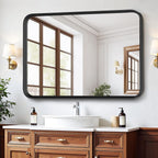 Miroirs de salle de bain rectangulaires arrondis avec cadre en alliage d'aluminium noir, à suspendre au-dessus du lavabo, horizontalement ou verticalement