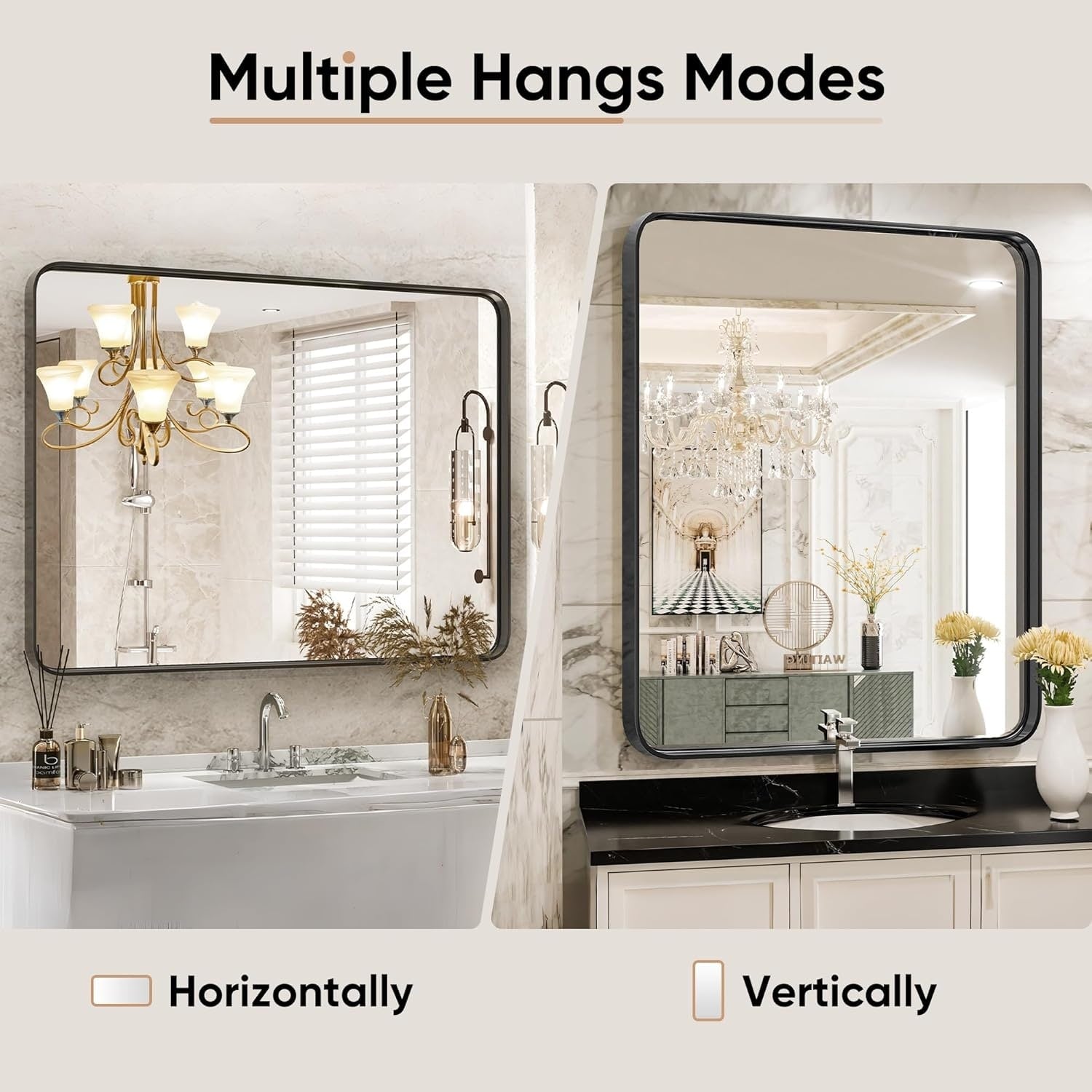 Miroir de salle de bain mural moderne avec cadre en métal et garantie de 5 ans