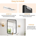 Miroirs de salle de bain rectangulaires arrondis avec cadre en alliage d'aluminium noir, à suspendre au-dessus du lavabo, horizontalement ou verticalement
