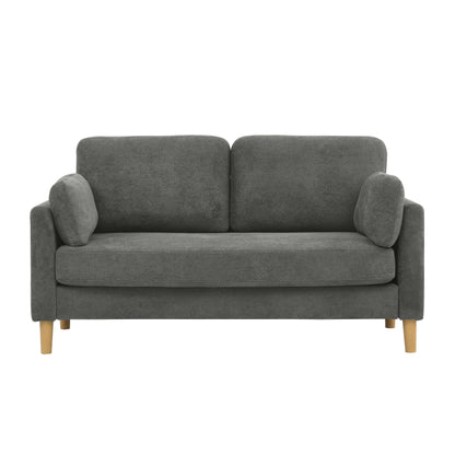Canapé 2 places minimaliste moderne avec pieds en bois robustes, dossier moelleux et coussins d'accoudoirs